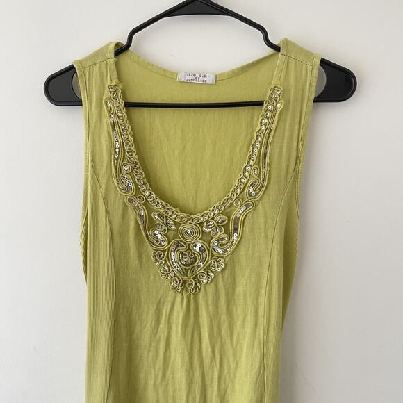 RARE Y2K Fairy Cottagecore Boho Linen Dress Green Beaded Crochet Italy M - Picture 4 of 11